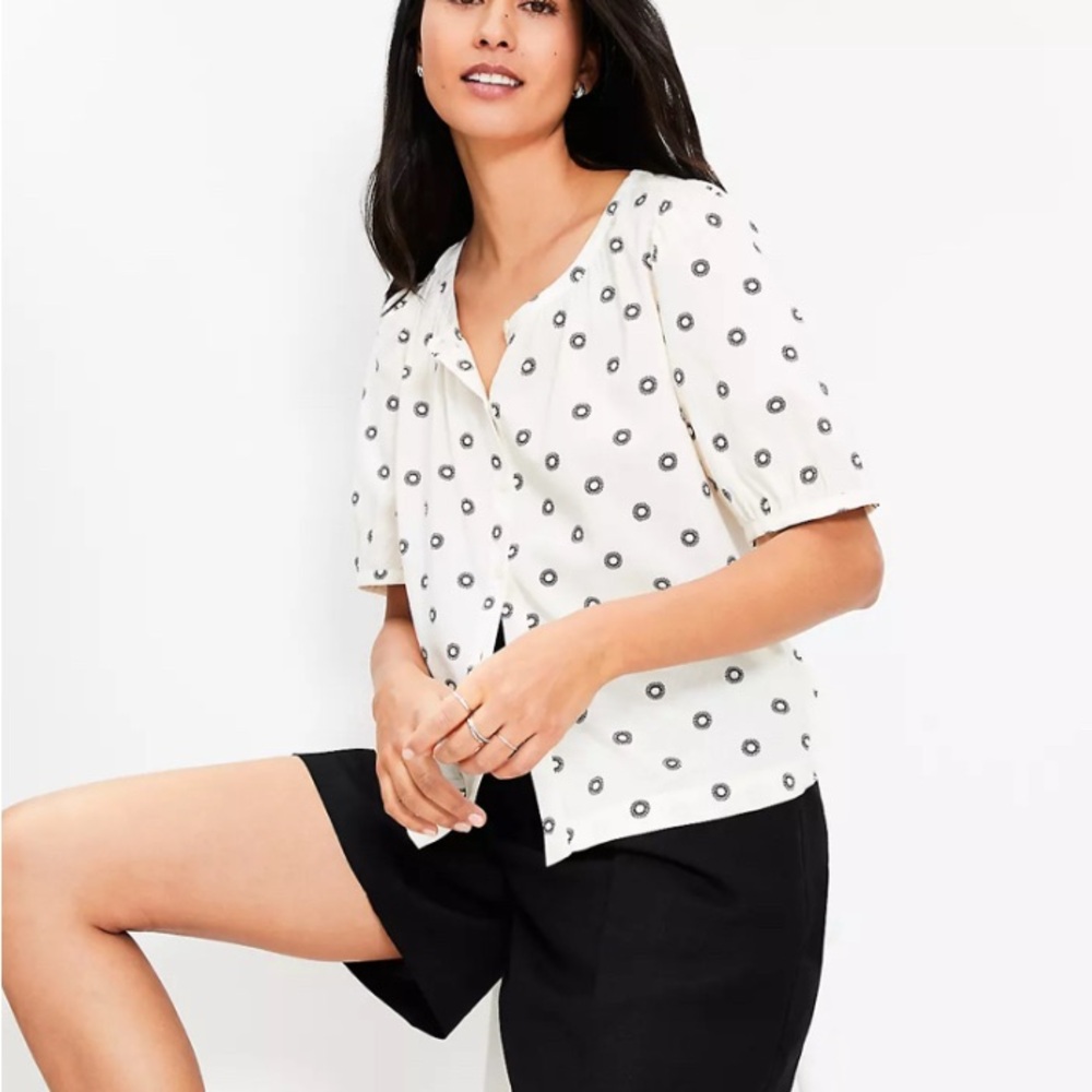 Loft dotted bubble sleeve Top - Size S - Picture 1 of 4